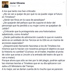 Javier Olivares critica Timeless